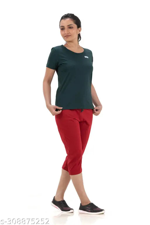 Women's & Girls 100% Cotton Capri Set (Pack of 2) - Solid Heart Design, Perfect for Casual Homewear