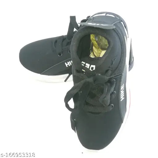 Modern, stylish, kids' soft padded casual shoes in black with white laces