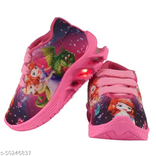 Pink and blue child's shoes with LED lights, designed for bunnies