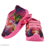 Pink and blue child's shoes with LED lights, designed for bunnies