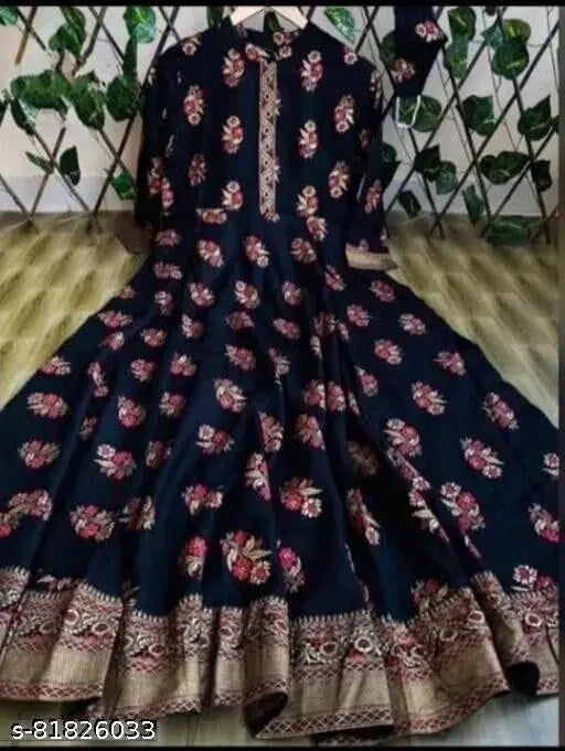 Black rayon anarkali kurti with floral embroidery