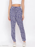 Blue viscose women's regular fit pants with oxolloxo floral print