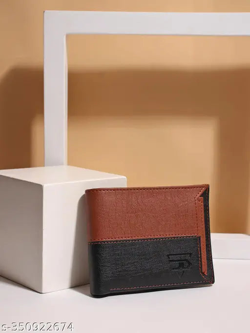 Dual-color faux leather men's card slider wallet. Well-crafted, durable design with 6 card slots, coin pocket, and 2 currency compartments. Modern, stylish accessory for everyday carry