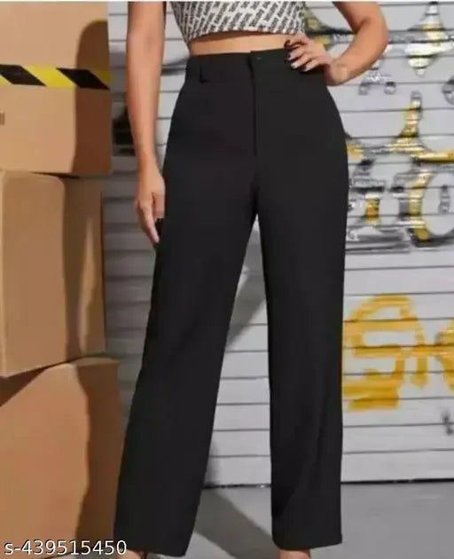 Dark women's button-front pants, black, high waist
