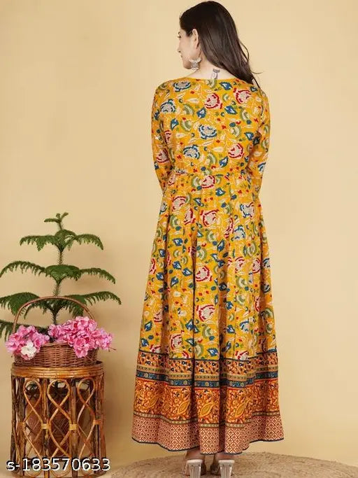 Rayon women's casual printed anarkali kurta gown, three-quarter sleeves, Indian fashion