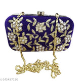 Purple velvet beaded clutch with gold chain strap