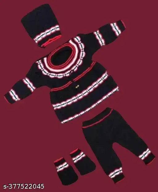 New born baby woolen striped pyjama set with cap and socks, warm and cozy handcrafted wool garment