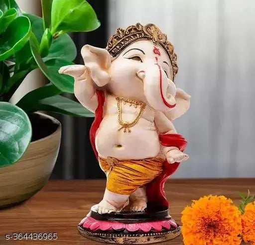 Polyresin Dancing Ganesha Statue for Home Decor, Office - 10 cm tall, vibrant Indian-made idol of revered Hindu God