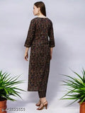 Printed crpe women's kurta set with printed pants, vibrant Indian fashion