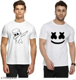 Trendy round neck printed t-shirts for men, pack of 2 in various sizes (S-XXL), classic polyester jersey fabric with ribbed knit crew neck, ideal for active wear