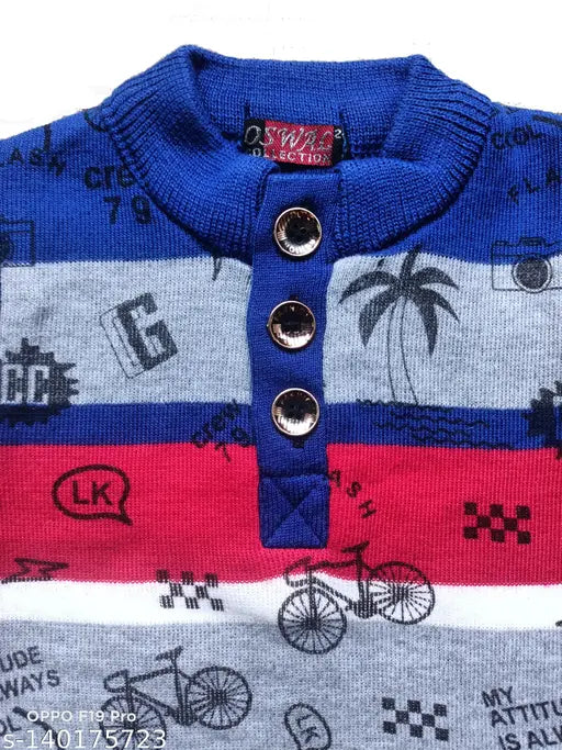 Stylish multi-colored woolen sweater for boys, round neckline and printed pattern, premium quality yarn, 3-4 years size