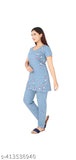 Printed polycotton nightsuit, loose-fitted with round neck, perfect for summer wear and flattering body shape, made in India