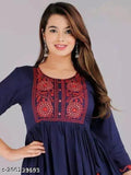 Royal blue embroidered kameez with ruffled sleeves