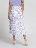 The image displays a floral print A-line skirt
