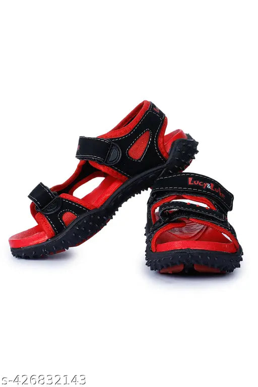 Red and black kids' sandals with adjustable straps