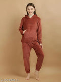 Warm and cozy coral fur fleece blend winter nightsuit for a comfortable sleep, designed by Uttam for women in India