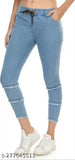 Light blue denim women's jogger jeans, designer details, versatile style essential