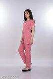 Cotton blend printed night suit, women's summer casual collar half sleeve with three-quarter sleeves, polycotton fabric, India origin