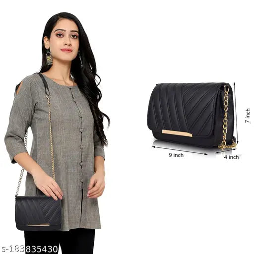 Purple synthetic leather chain strap crossbody sling bag for women, black with gold hardware