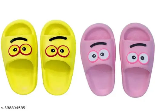 Soft rubber crawl sprint slippers combo pack for kids (ages 9 months - 8 years) with cartoon character print pattern