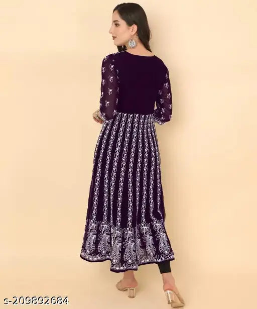 Georgette chikankari kurti, Indian traditional three-quarter sleeves fashion, single size available in S, M, L, XL, XXL