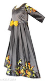 Gray floral patterned sleeveless dress with yellow butterfly detail
