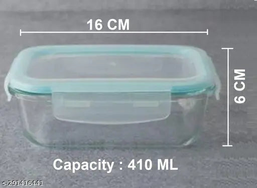 410 ML Rectangular Borosilicate Glass Food Storage Oven Safe Container Set with Airtight Lid Microwave Safe Tiffin Bowl, Glass Reheating Serving Bowl, 1 Pieces