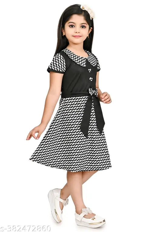 Black and white checkered girls' party wear frock, cotton, sized 6-12 years