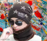 Wool-lined acrylic cap & neck scarf, stylish winter wear for women. Soft fur interior, great fit, China origin