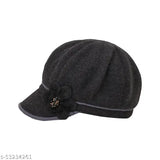 Black faux fur beanie, brimmed, winter cap for women