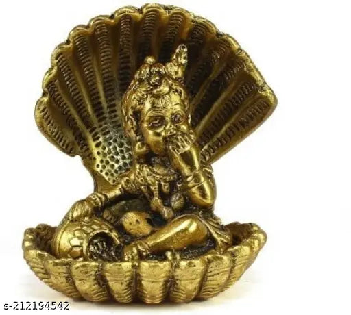 Gold Aluminium Bal Gopal Krishna Showpiece, decorative item for home, bedroom, or living room, 9cm, Indian origin