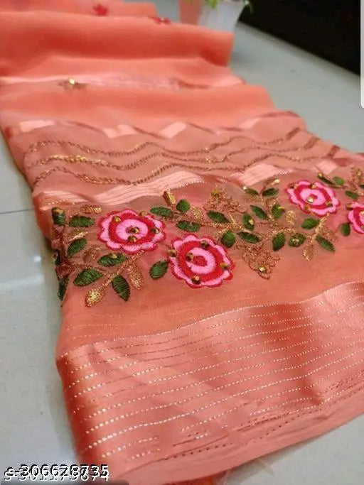 Pink Georgette saree with gold and pink embroidery