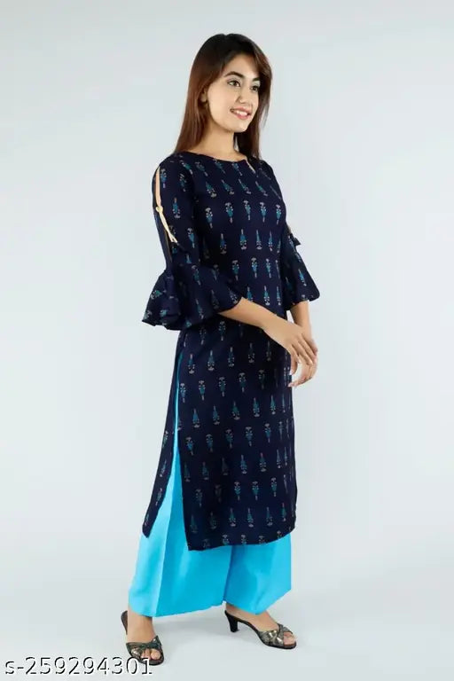 Rayon printed kurta with Palazzo set, Kat beautiful Libaas style, short sleeves, vibrant Indian fashion for women