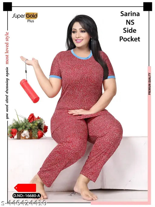 Premium quality printed nightwear set with pocket, ivanyas new nightsuit cordset in nighty style, Indian-origin