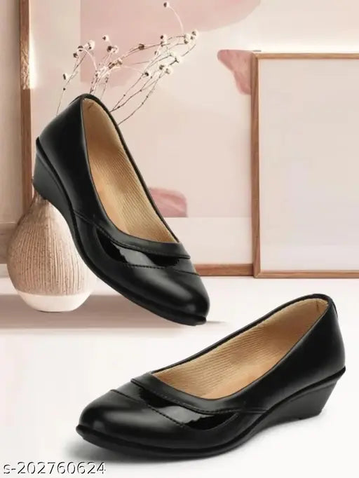 Synthetic black ballerina wedges by Nikunj Store - slip-on women's shoes