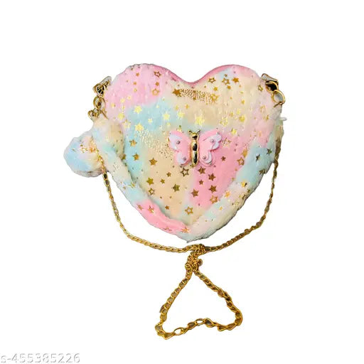 Pink fur material heart-shaped sling bag small size children's toy handbag