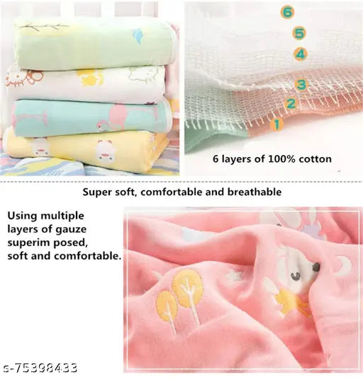PinkCloud 110cm 6-layer muslin cotton swaddle blankets, ideal for AC rooms. Versatile, soft, and breathable baby blanket