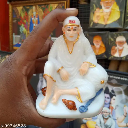 Marble SaiBaba Dwarkamai Idol, 4 inches - Perfect home or car decoration piece for spiritual devotion