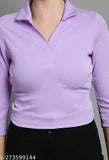 Solid cotton blend collared t-shirt by ALLE MODA, perfect for casual wear for women. Made in India." (96 characters)