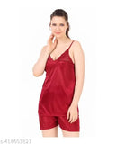 Elegant Pink Satin Nightwear with Lace Sleeves - Comfortable & Stylish Indian-made women's nightdress
