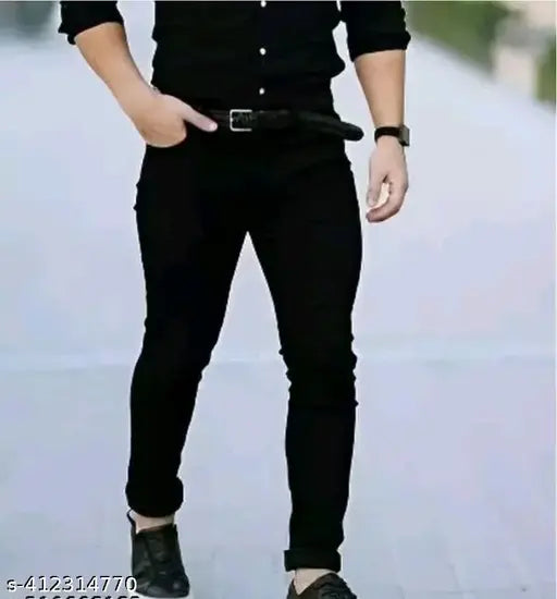 Black cotton men's slim fit jeans