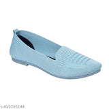 Light blue knit open-toe bellerina with a low heel