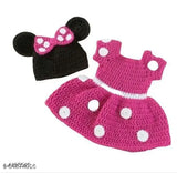 Knitted wool comfy baby dress, self-design net pattern, short sleeves for 0-3 months
