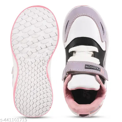 Pink and white kids' casual laceup sports shoes