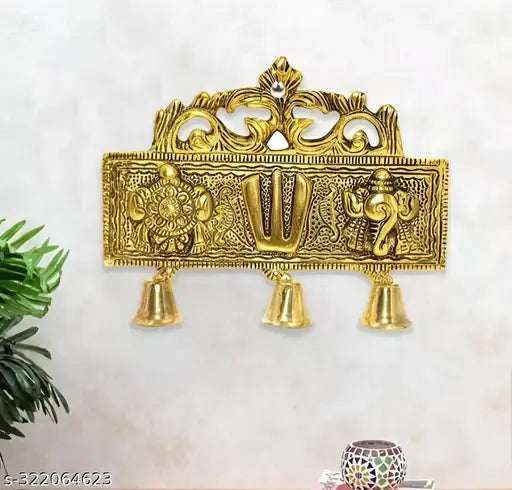 Metal Shankh Chakra Tilak with Hanuman ji symbol, 18cm x 3cm x 15cm Vastu decor, Indian God Balaji representation