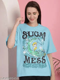 Oversized loose fit womens t-shirt with graphic print and short sleeves