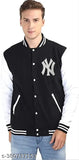 A blue baseball jacket with white emblem
