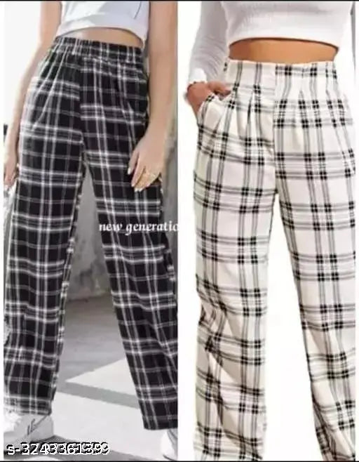 Plaid trousers, women's fashion, black and white checkered pants