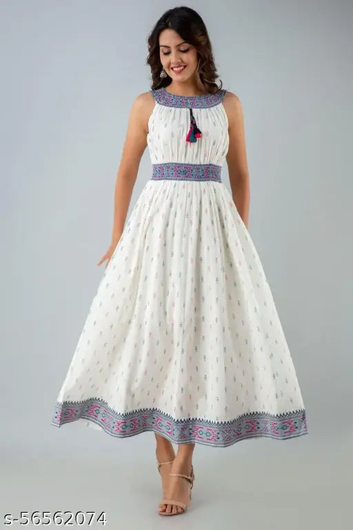 Blue rayon sleeveless print kurti by Surya Creation, machine washable for women's wardrobe