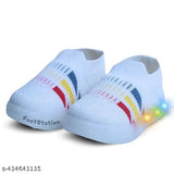 Breathable LED LightUp shoes, soft sole mocassins with shock absorption for energetic kids, striped pattern slip-ons, FootStation brand, size 3.5-6 years
